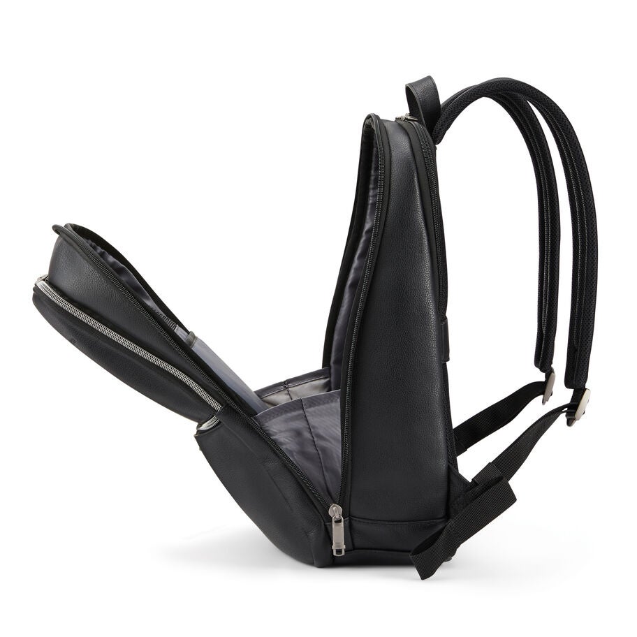 Samsonite Classic Leather Slim Backpack — Black, detail view
