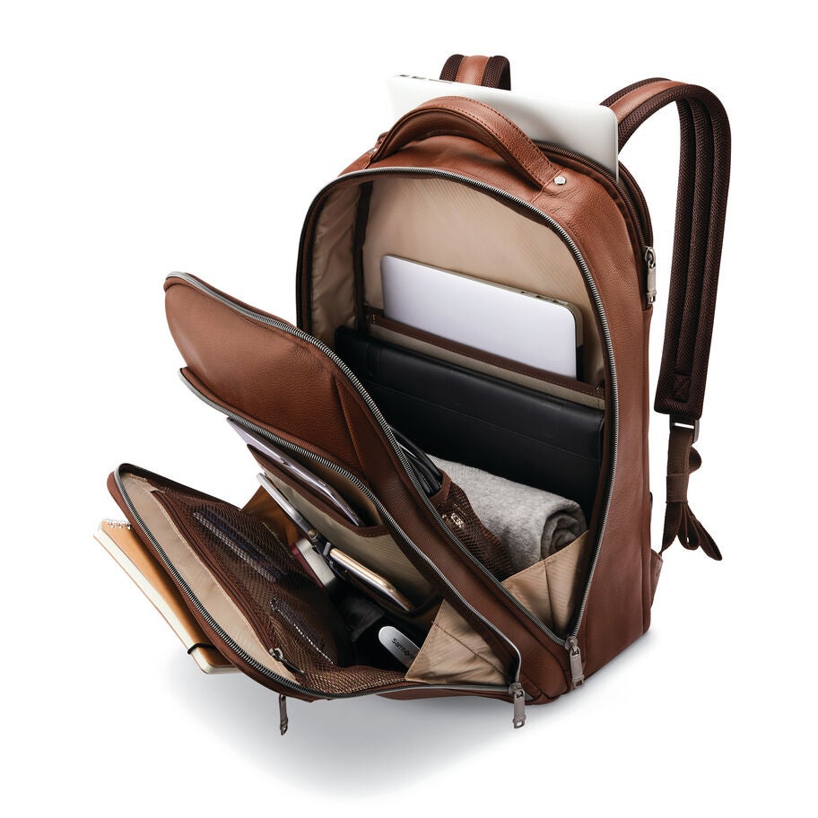 Samsonite Classic Leather Backpack — Cognac, detail view